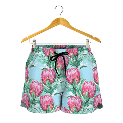 Pink Protea Pattern Print Women's Shorts