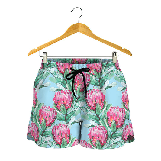 Pink Protea Pattern Print Women's Shorts