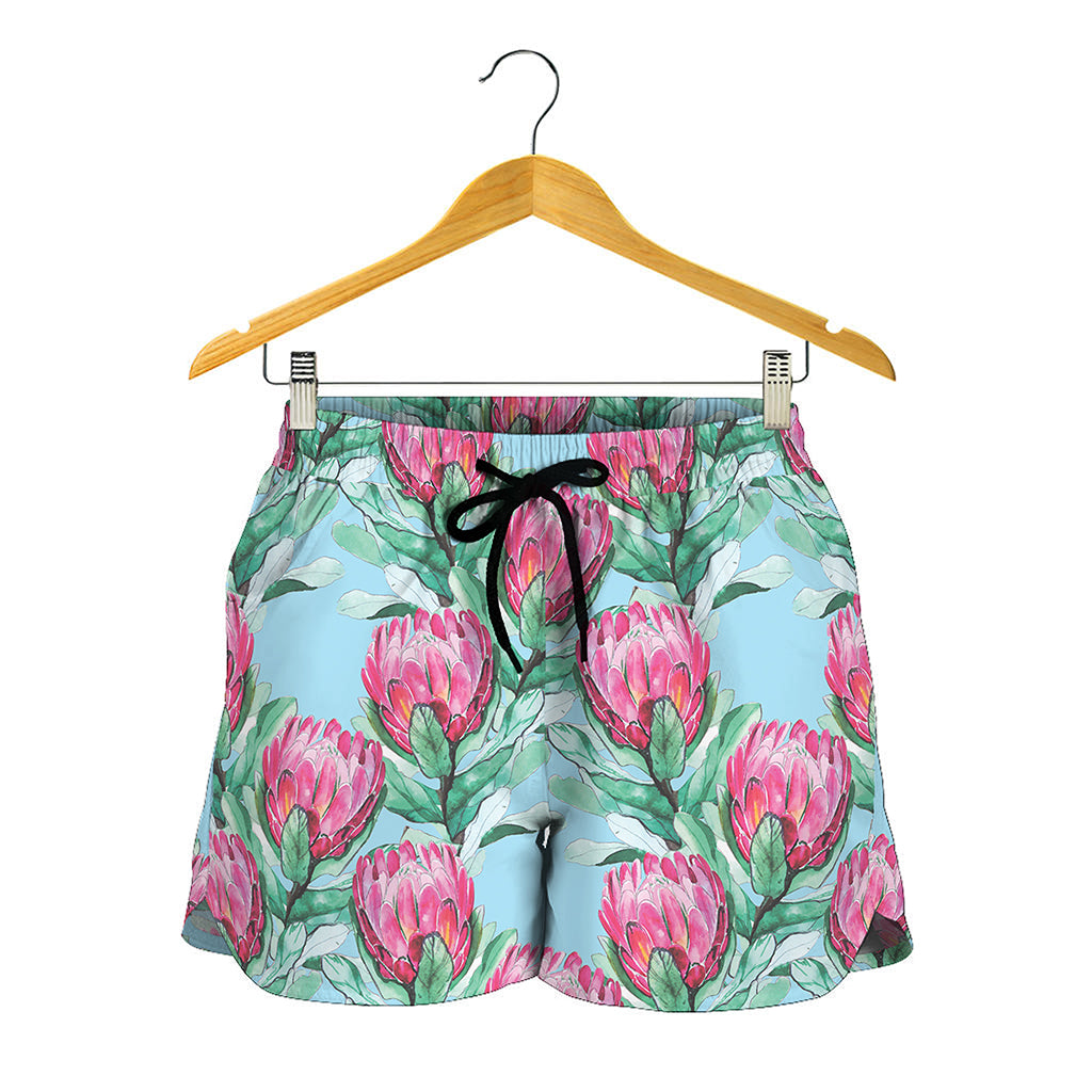 Pink Protea Pattern Print Women's Shorts