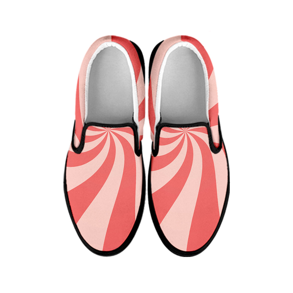 Pink Psychedelic Swirl Print Black Slip On Shoes