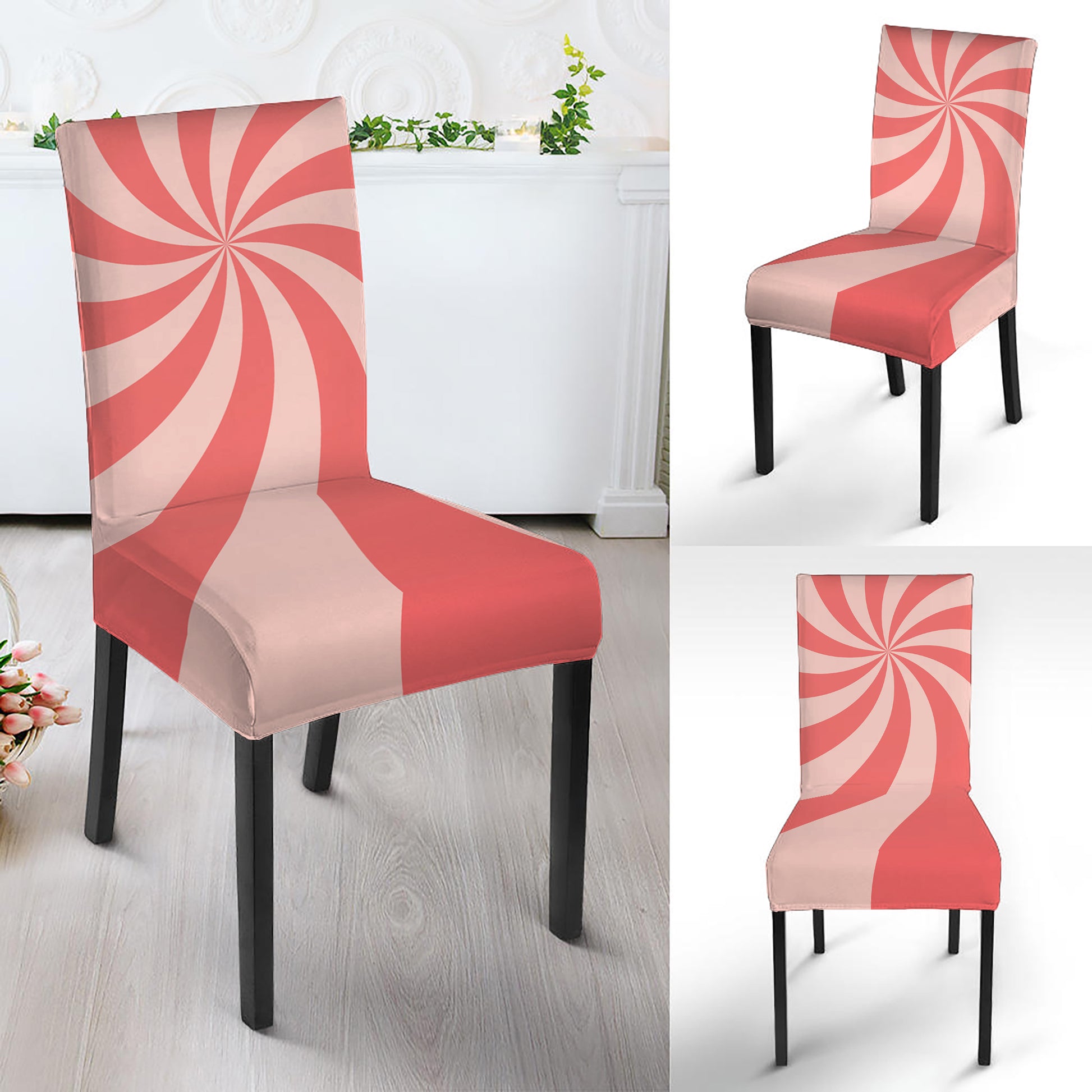 Pink Psychedelic Swirl Print Dining Chair Slipcover
