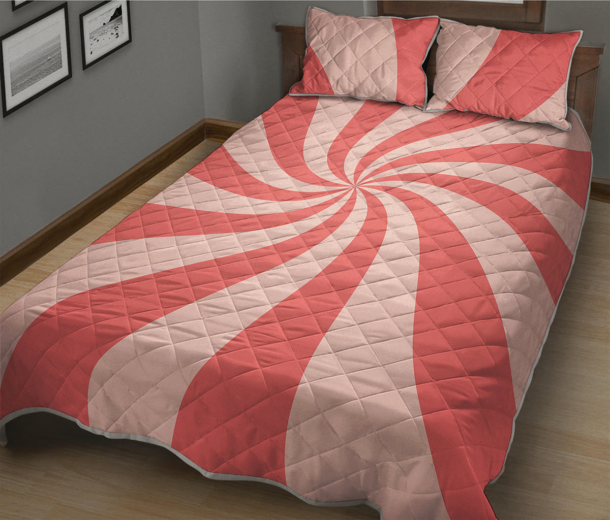 Pink Psychedelic Swirl Print Quilt Bed Set
