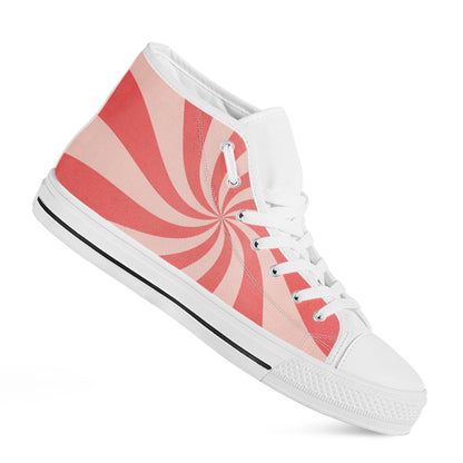 Pink Psychedelic Swirl Print White High Top Shoes