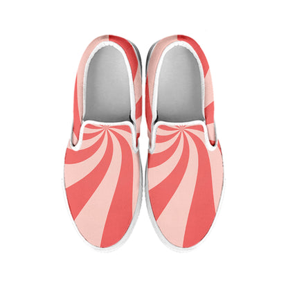 Pink Psychedelic Swirl Print White Slip On Shoes