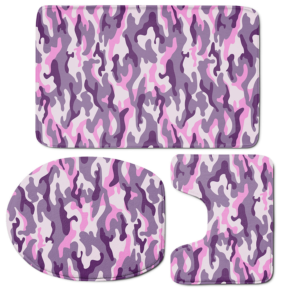 Pink Purple And Grey Camouflage Print 3 Piece Bath Mat Set