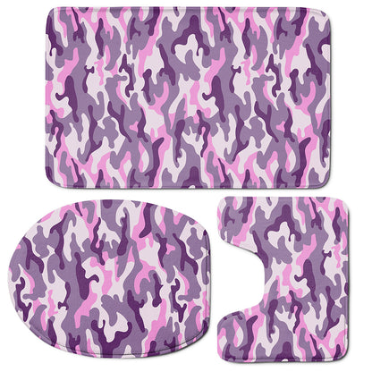 Pink Purple And Grey Camouflage Print 3 Piece Bath Mat Set