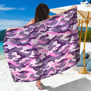 Pink Purple And Grey Camouflage Print Beach Sarong Wrap