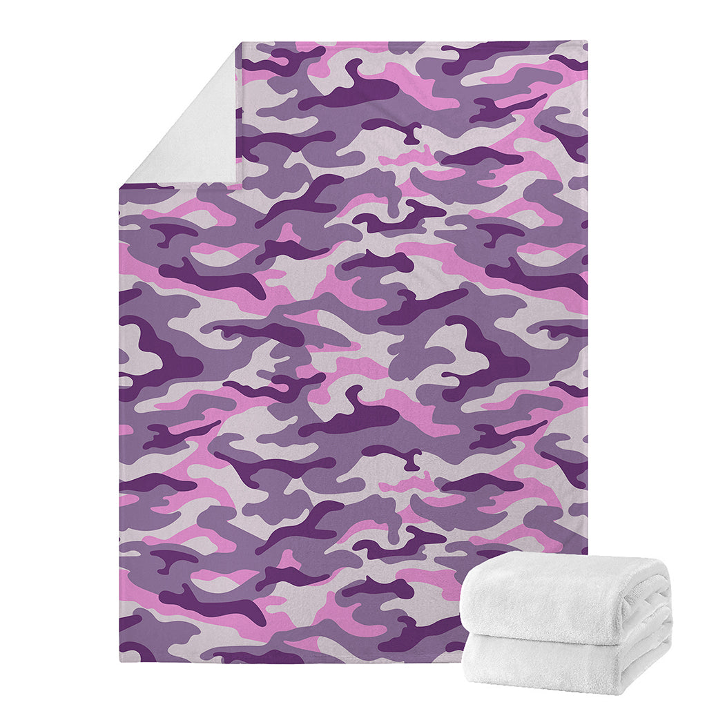 Pink Purple And Grey Camouflage Print Blanket