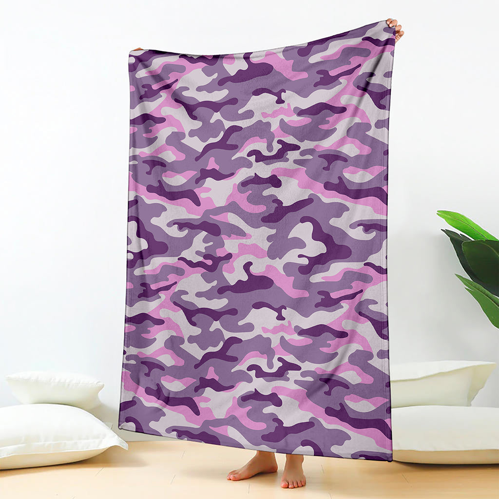Pink Purple And Grey Camouflage Print Blanket