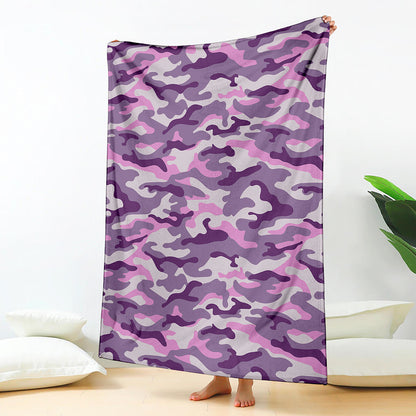 Pink Purple And Grey Camouflage Print Blanket