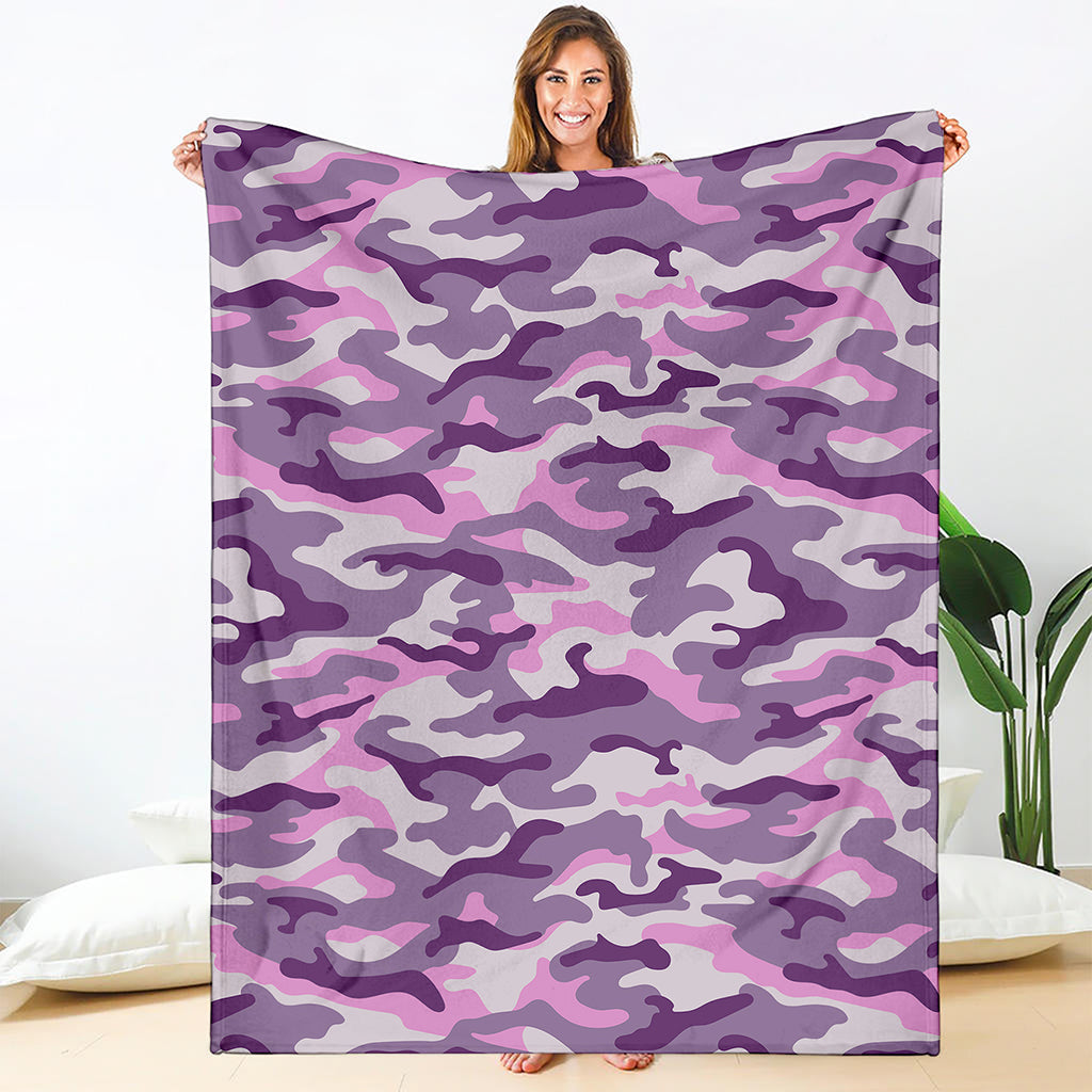 Pink Purple And Grey Camouflage Print Blanket