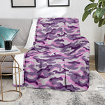 Pink Purple And Grey Camouflage Print Blanket