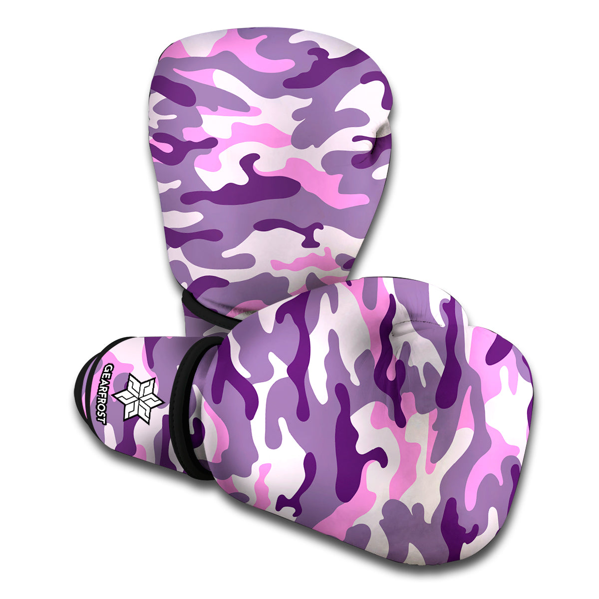 Pink Purple And Grey Camouflage Print Boxing Gloves