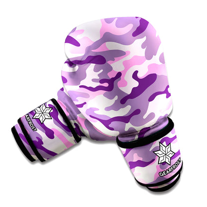 Pink Purple And Grey Camouflage Print Boxing Gloves