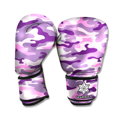 Pink Purple And Grey Camouflage Print Boxing Gloves
