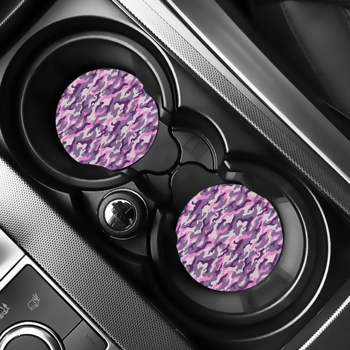 Pink Purple And Grey Camouflage Print Car Coasters