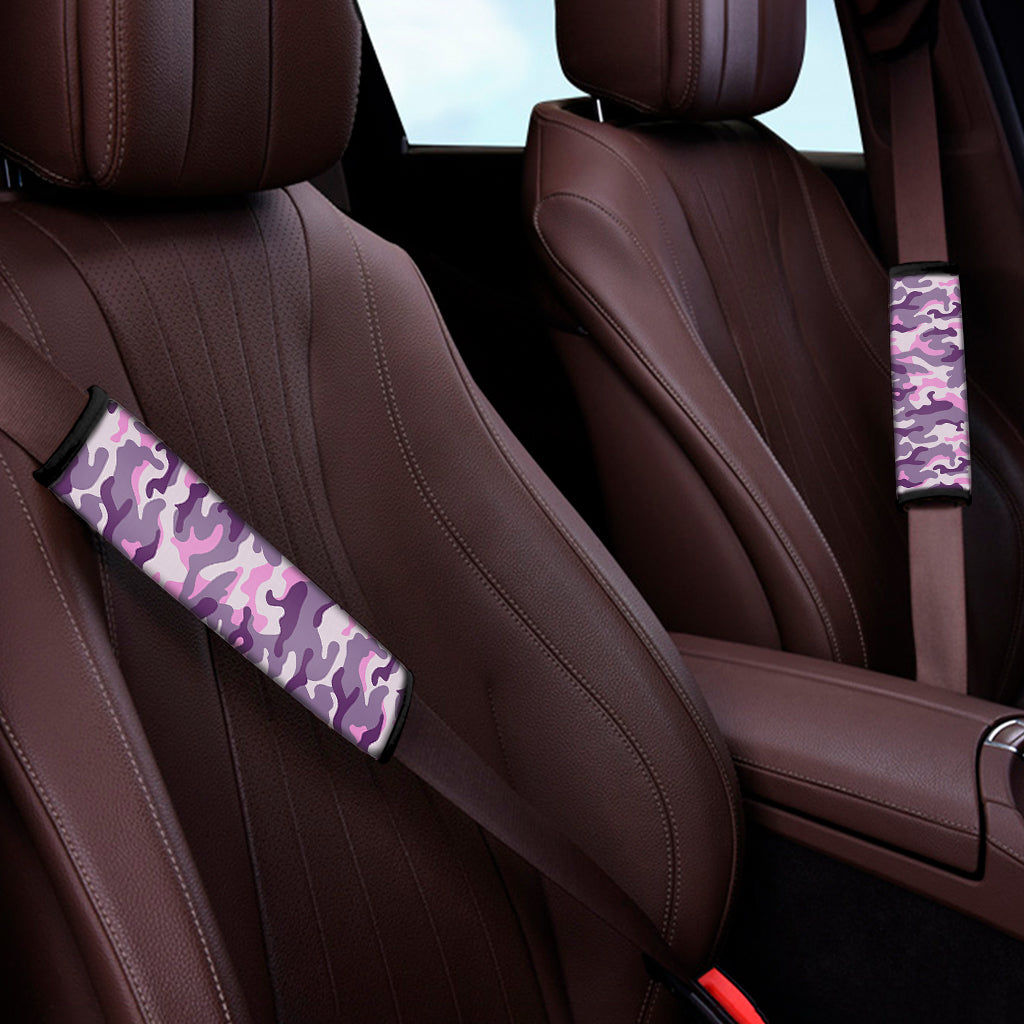 Pink Purple And Grey Camouflage Print Car Seat Belt Covers