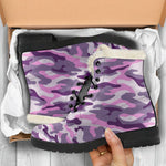 Pink Purple And Grey Camouflage Print Comfy Boots GearFrost