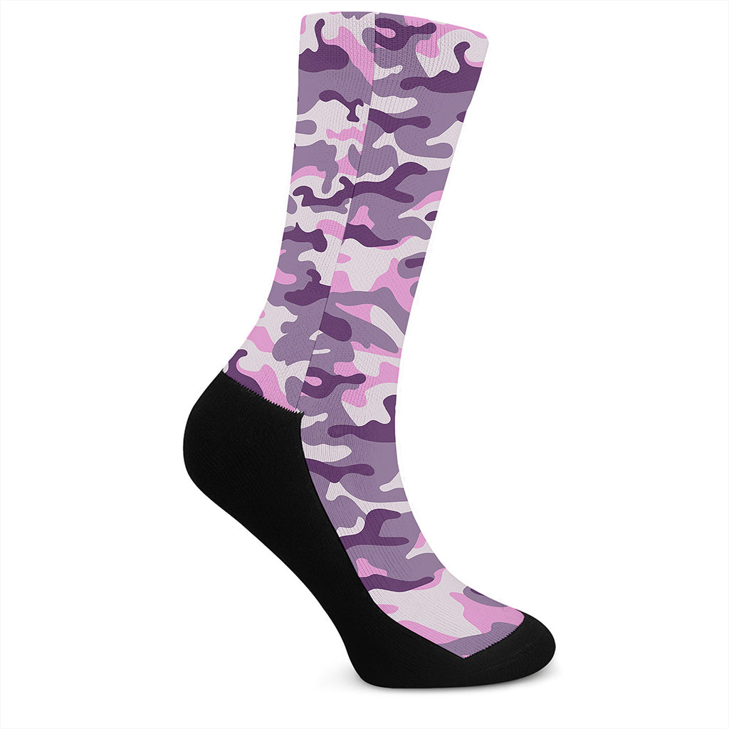 Pink Purple And Grey Camouflage Print Crew Socks