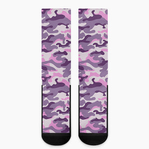 Pink Purple And Grey Camouflage Print Crew Socks