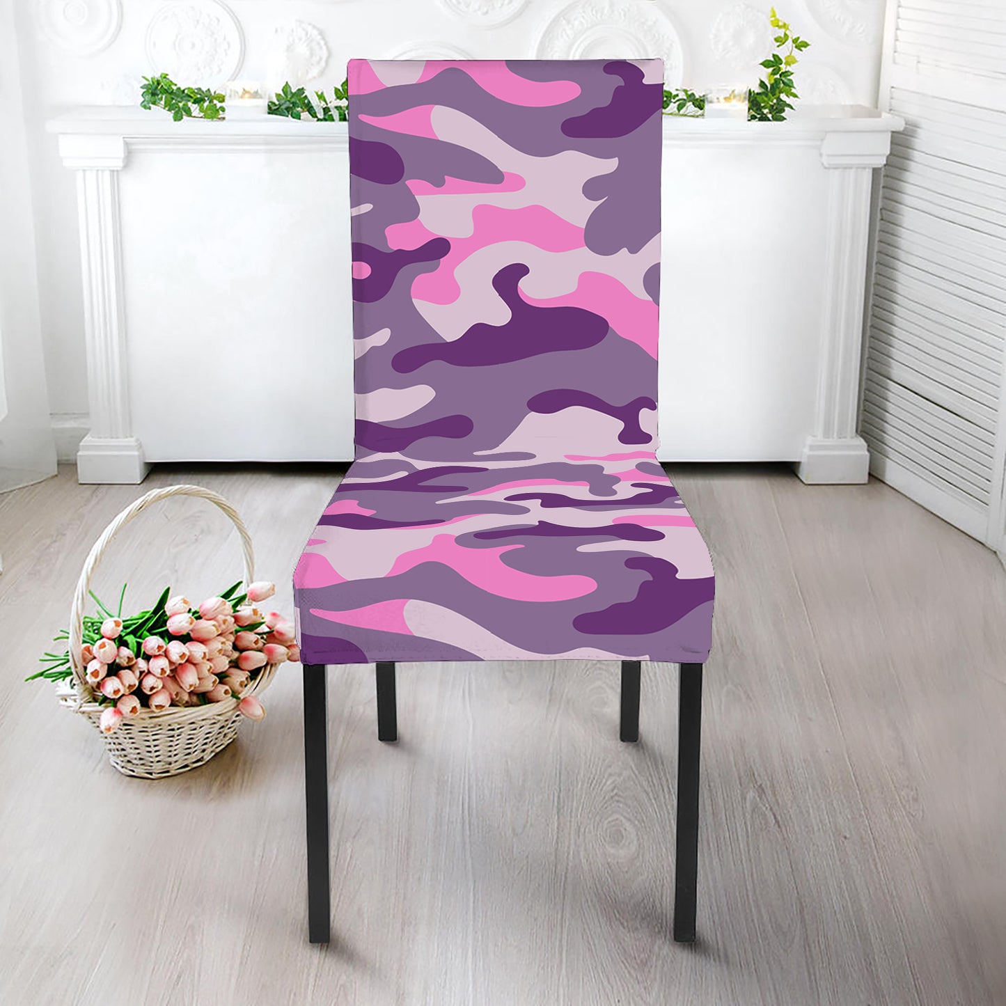 Pink Purple And Grey Camouflage Print Dining Chair Slipcover