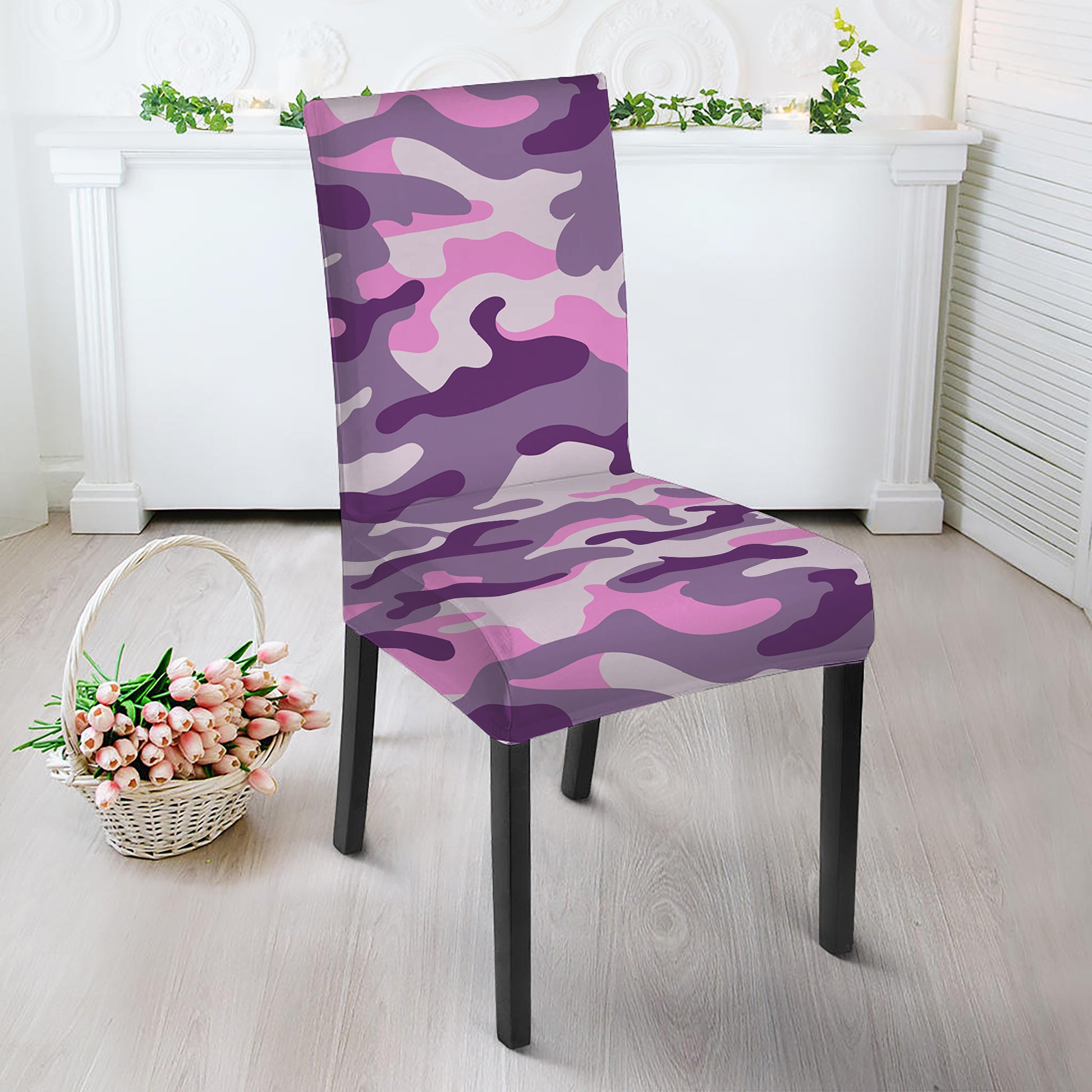 Pink Purple And Grey Camouflage Print Dining Chair Slipcover