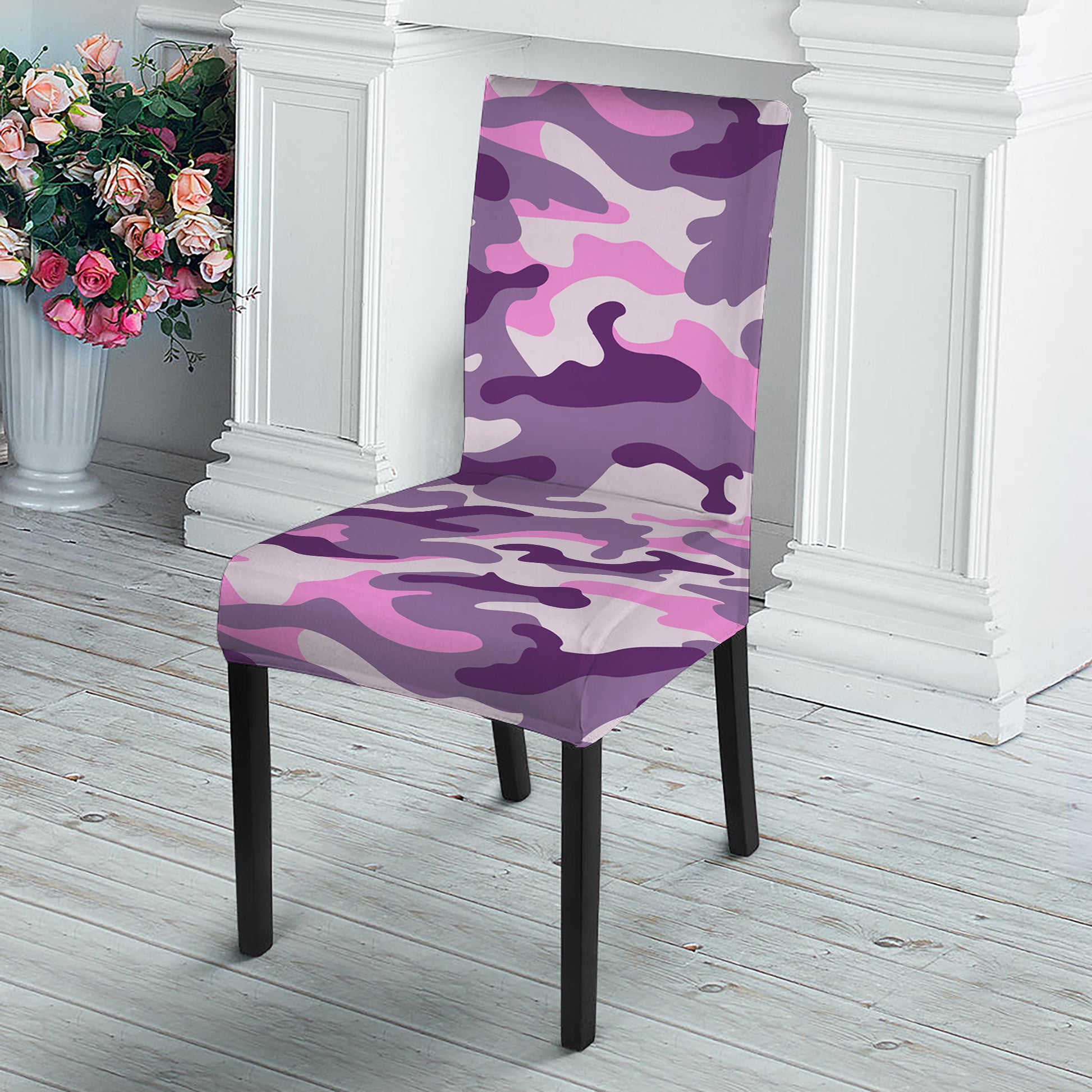 Pink Purple And Grey Camouflage Print Dining Chair Slipcover