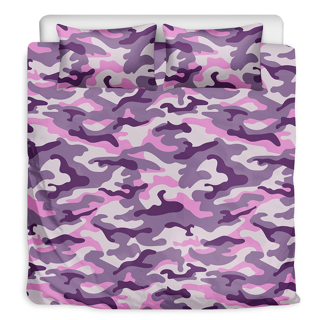 Pink Purple And Grey Camouflage Print Duvet Cover Bedding Set