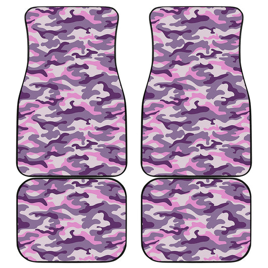 Pink Purple And Grey Camouflage Print Front and Back Car Floor Mats
