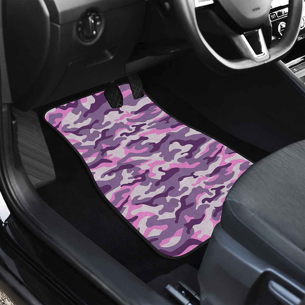 Pink Purple And Grey Camouflage Print Front and Back Car Floor Mats