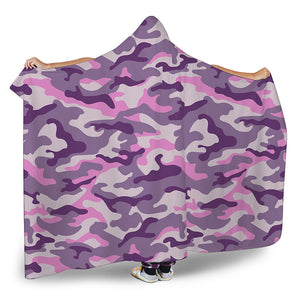 Pink Purple And Grey Camouflage Print Hooded Blanket
