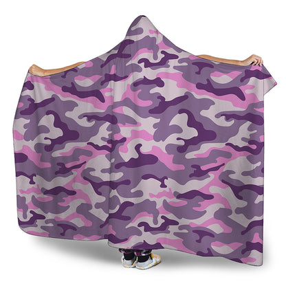 Pink Purple And Grey Camouflage Print Hooded Blanket