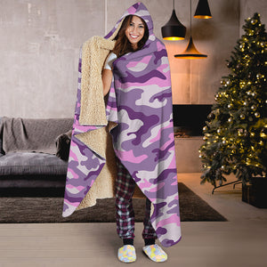 Pink Purple And Grey Camouflage Print Hooded Blanket