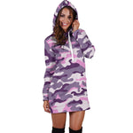Pink Purple And Grey Camouflage Print Hoodie Dress GearFrost