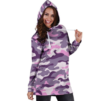 Pink Purple And Grey Camouflage Print Hoodie Dress GearFrost
