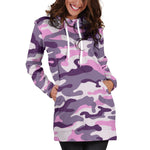 Pink Purple And Grey Camouflage Print Hoodie Dress GearFrost