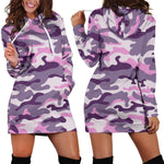 Pink Purple And Grey Camouflage Print Hoodie Dress GearFrost