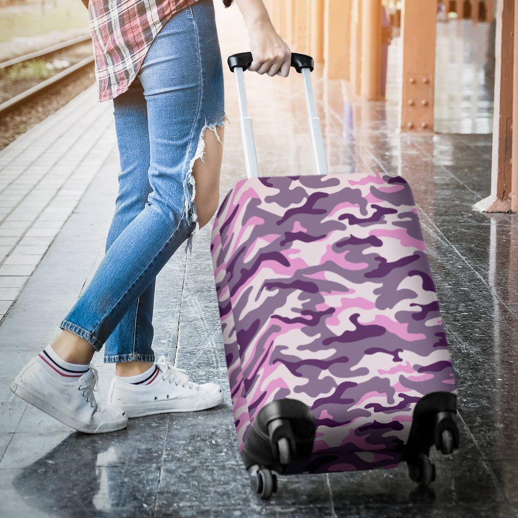 Pink Purple And Grey Camouflage Print Luggage Cover GearFrost