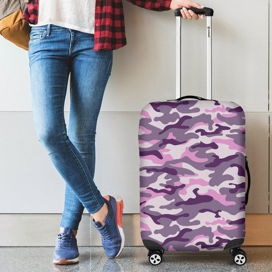 Pink Purple And Grey Camouflage Print Luggage Cover GearFrost
