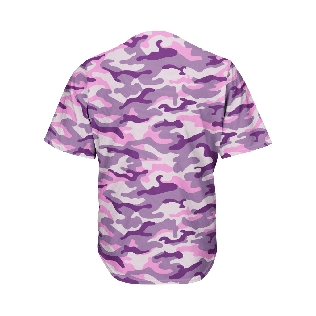 Pink Purple And Grey Camouflage Print Men's Baseball Jersey
