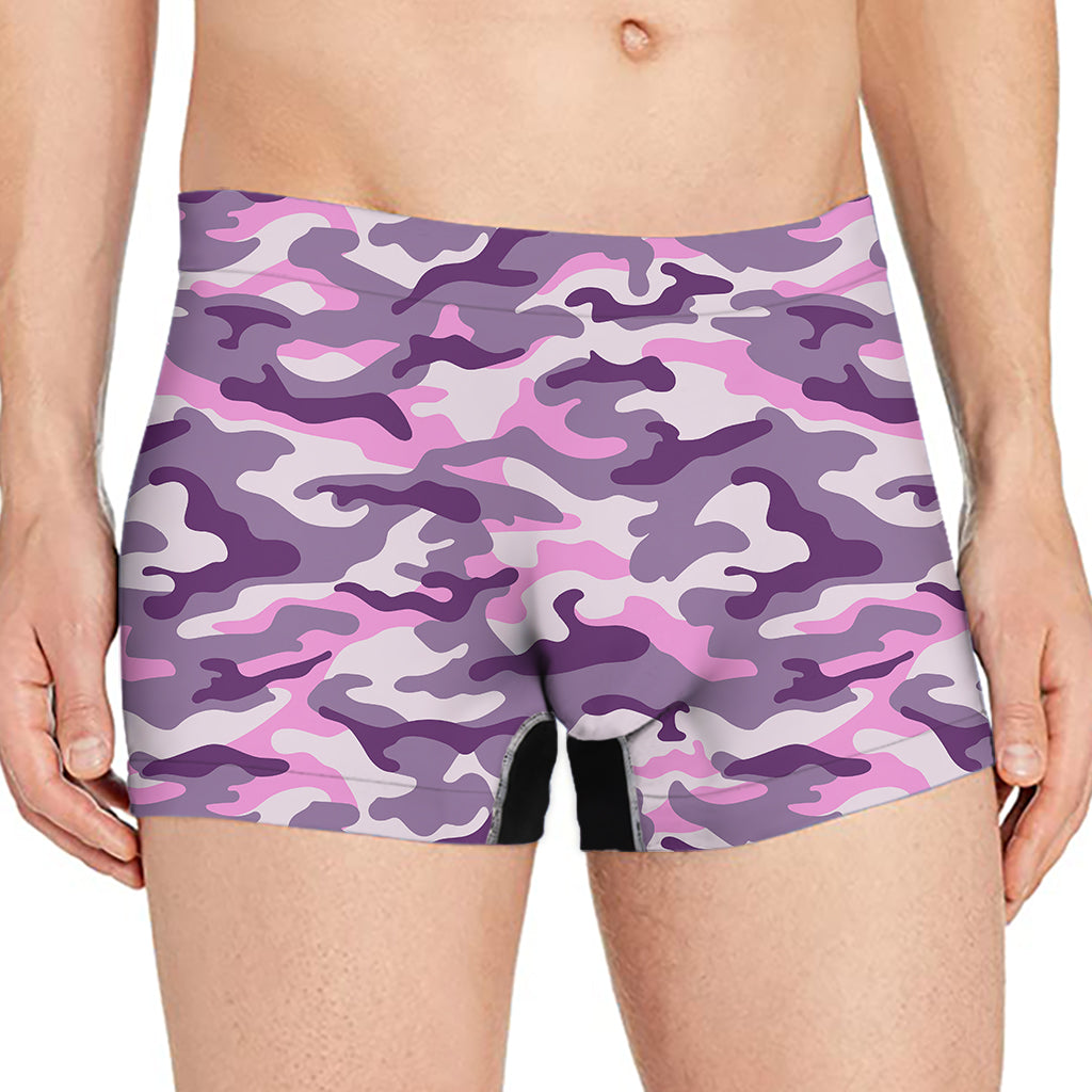 Pink Purple And Grey Camouflage Print Men's Boxer Briefs