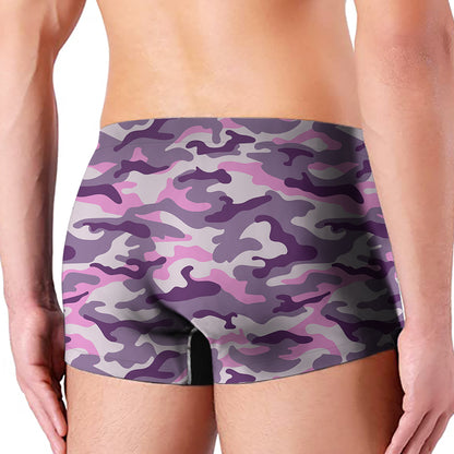Pink Purple And Grey Camouflage Print Men's Boxer Briefs