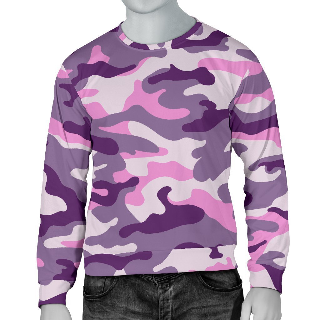 Pink Purple And Grey Camouflage Print Men's Crewneck Sweatshirt GearFrost