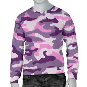 Pink Purple And Grey Camouflage Print Men's Crewneck Sweatshirt GearFrost