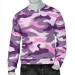 Pink Purple And Grey Camouflage Print Men's Crewneck Sweatshirt GearFrost