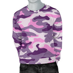 Pink Purple And Grey Camouflage Print Men's Crewneck Sweatshirt GearFrost