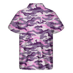 Pink Purple And Grey Camouflage Print Men's Short Sleeve Shirt
