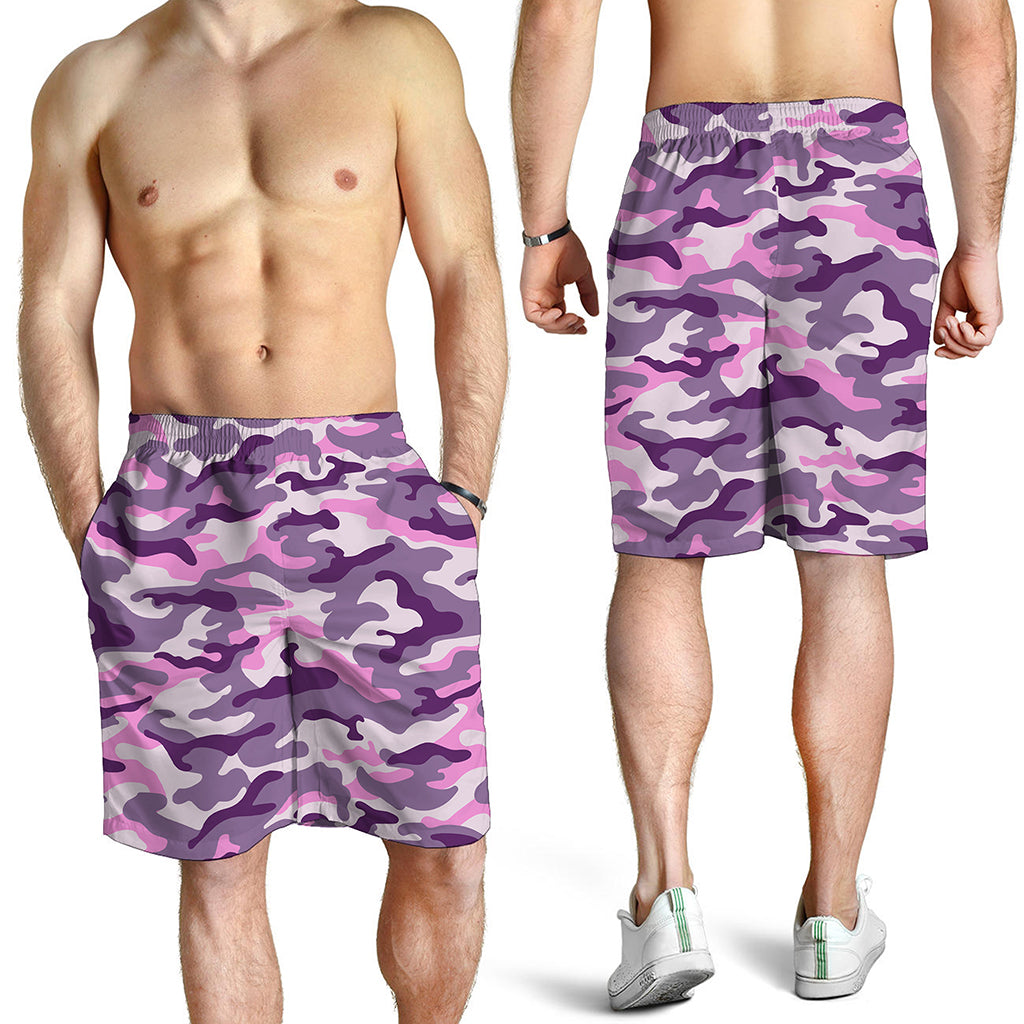 Pink Purple And Grey Camouflage Print Men's Shorts