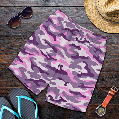Pink Purple And Grey Camouflage Print Men's Shorts