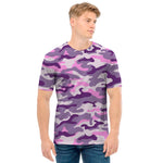 Pink Purple And Grey Camouflage Print Men's T-Shirt